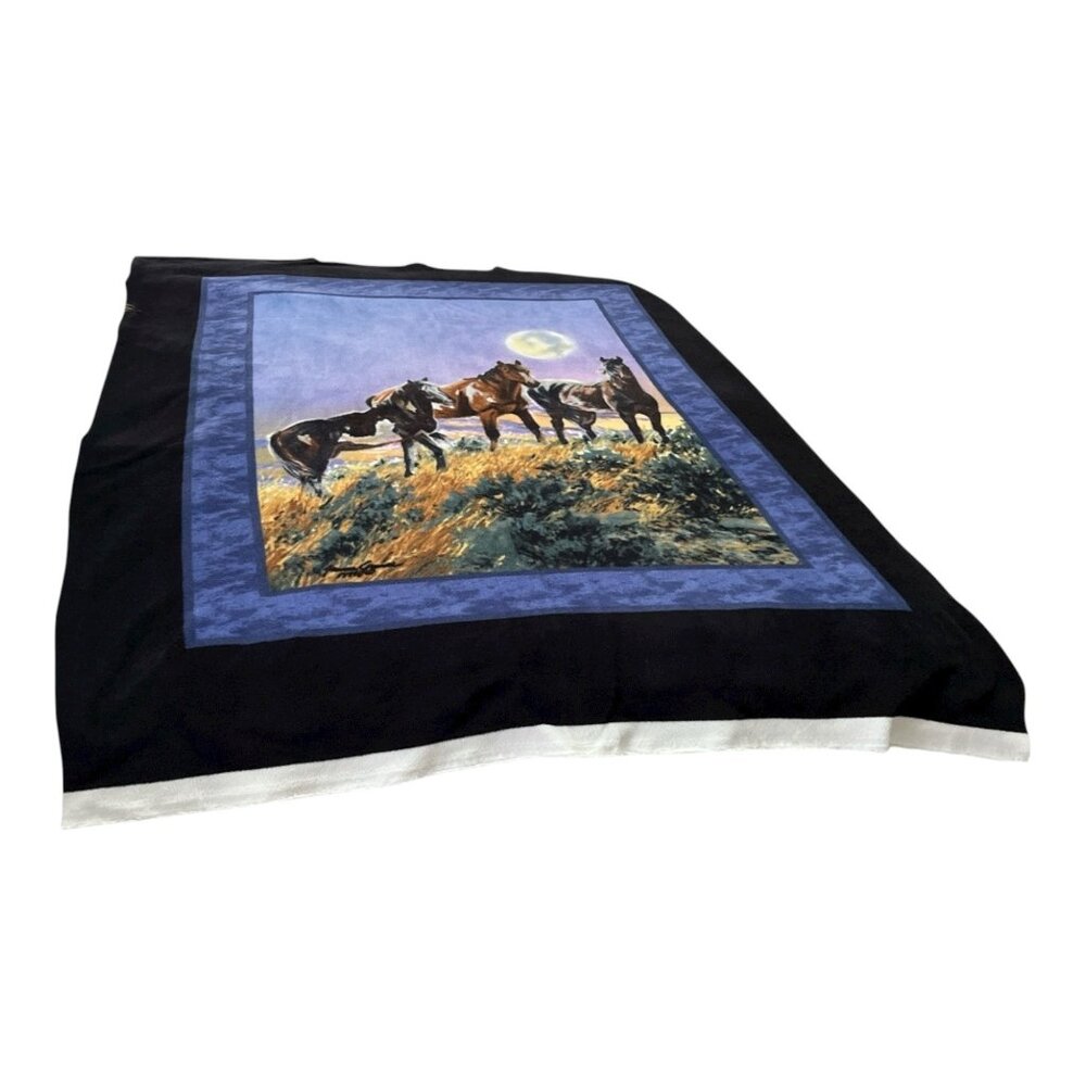 Vintage James Meger Horses Under the Moon Throw Blanket 64x48 Western Wildlife A